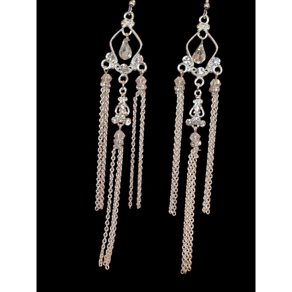 Silver Chain/Crystal Long Dangle Earring - Marionat